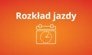 Biały napis "Rozkład jazdy" nad ikoną kalendarza z zegarem. Idealny, gdy zmiana rozkładu jazdy PKP wymaga szybkiego sprawdzenia.