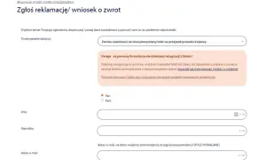 Formularz zgłoszenia reklamacji/wniosku o zwrot biletu InterCity, z polami do wpisania danych.
