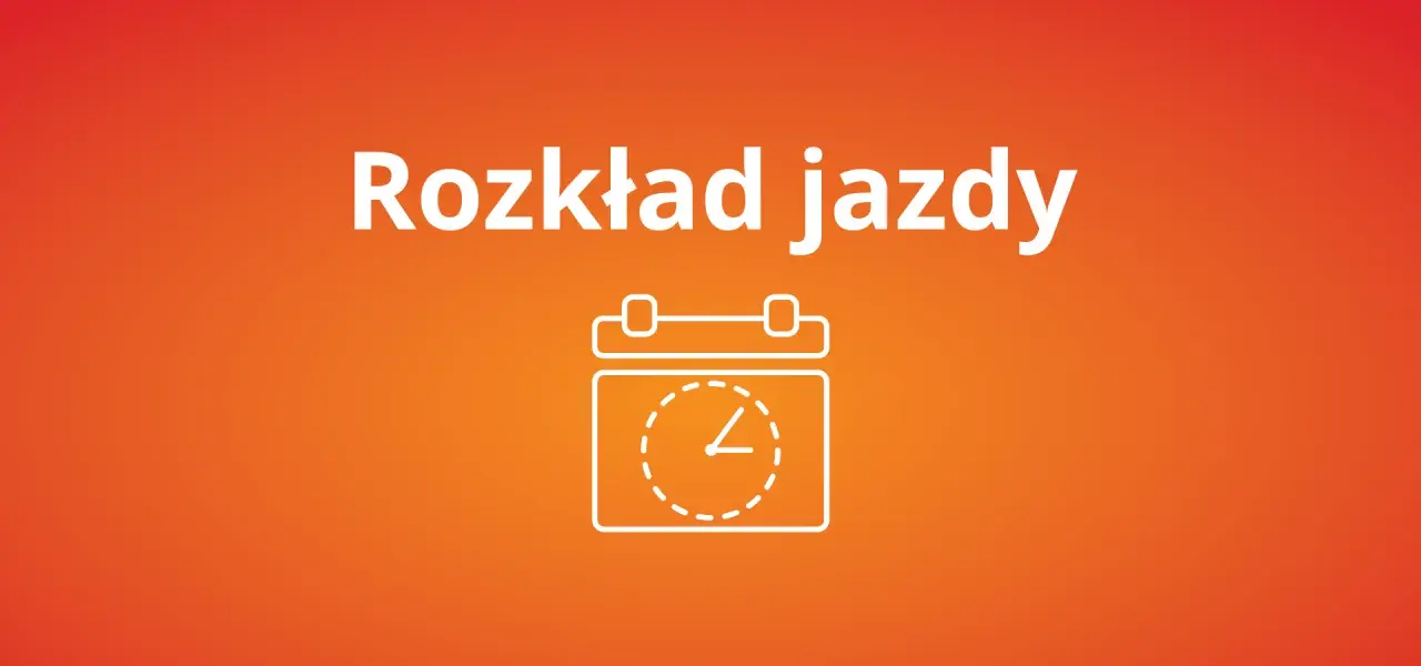 Biały napis "Rozkład jazdy" nad ikoną kalendarza z zegarem. Idealny, gdy zmiana rozkładu jazdy PKP wymaga szybkiego sprawdzenia.