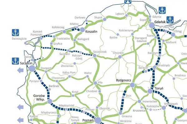 Mapa drogowa Polski z zaznaczonymi trasami. Jak dojadę do Słupska? Zobacz połączenia z Koszalina, Lęborka i innych miast.
