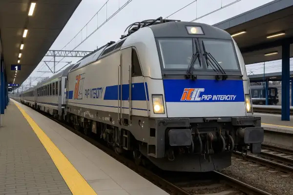 Nowoczesny pociąg PKP Intercity gotowy do podróży. Pociągi międzynarodowe z Polski czekają na pasażerów.